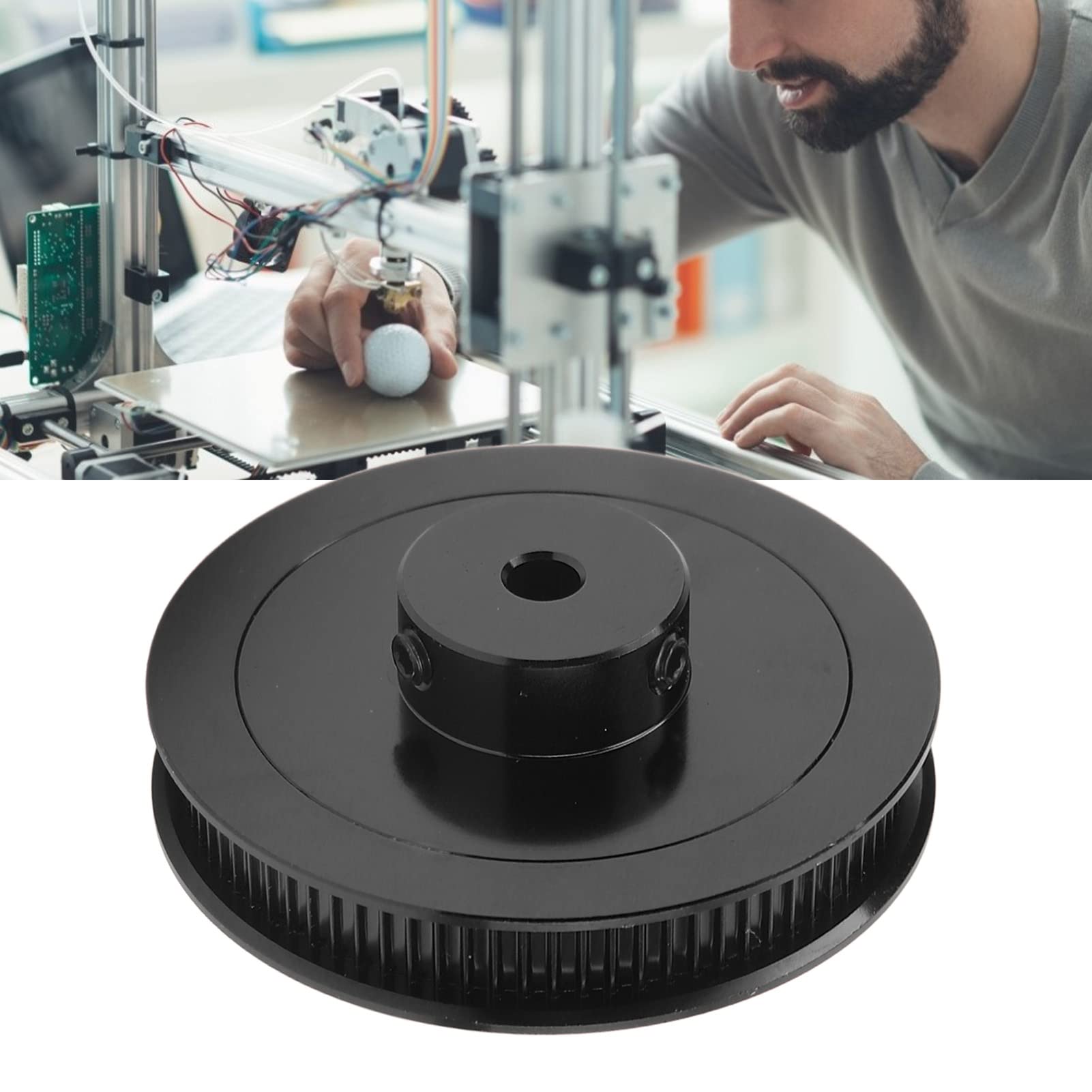 Roda síncrona 80T 5mm GT2 Polia de correia dentada Liga de aço para impressora 3D Torno CNC (preto) - 2