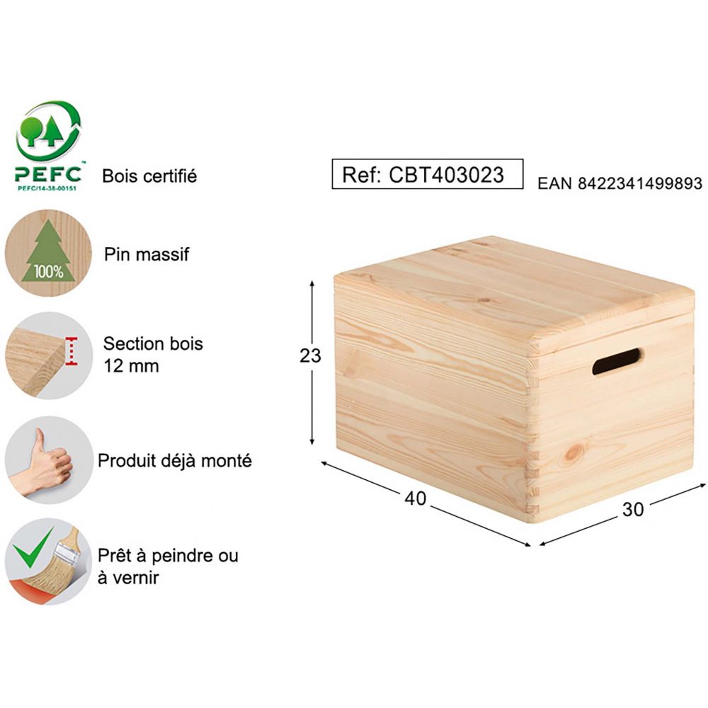 Boîte de rangement en pin massif avec couvercle 23x40x30&nbsp;cm - 7