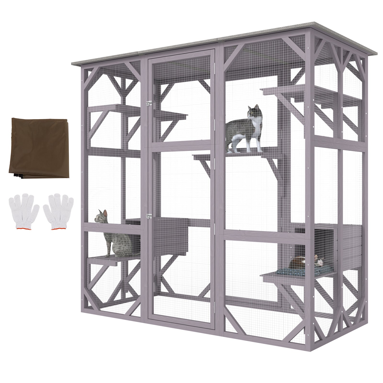 VEVOR Grande Cage pour Chat à 7 Niveaux Enclos à Chats Extérieur Intérieur 181x88x169cm avec 5