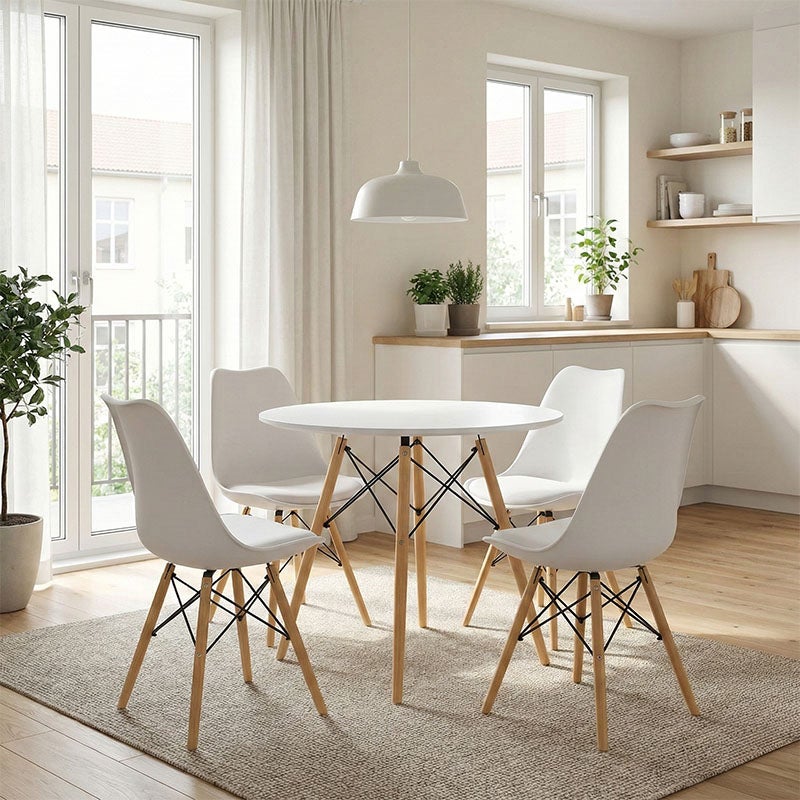 Ensemble salle à manger 5 pièces | Table 80x80 cm blanche + 4 chaises ...