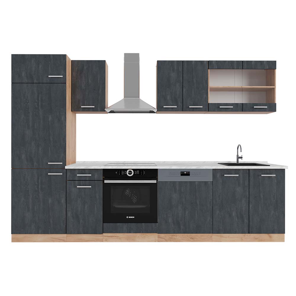 Vicco Aneks kuchenny R-Line, Czarny beton/złoty dąb, 300 cm BP Marmur