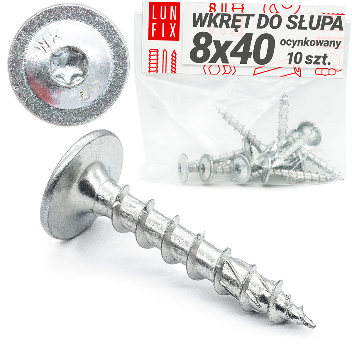Wkręty do podstaw słupa 8x40mm srebrne 10szt.