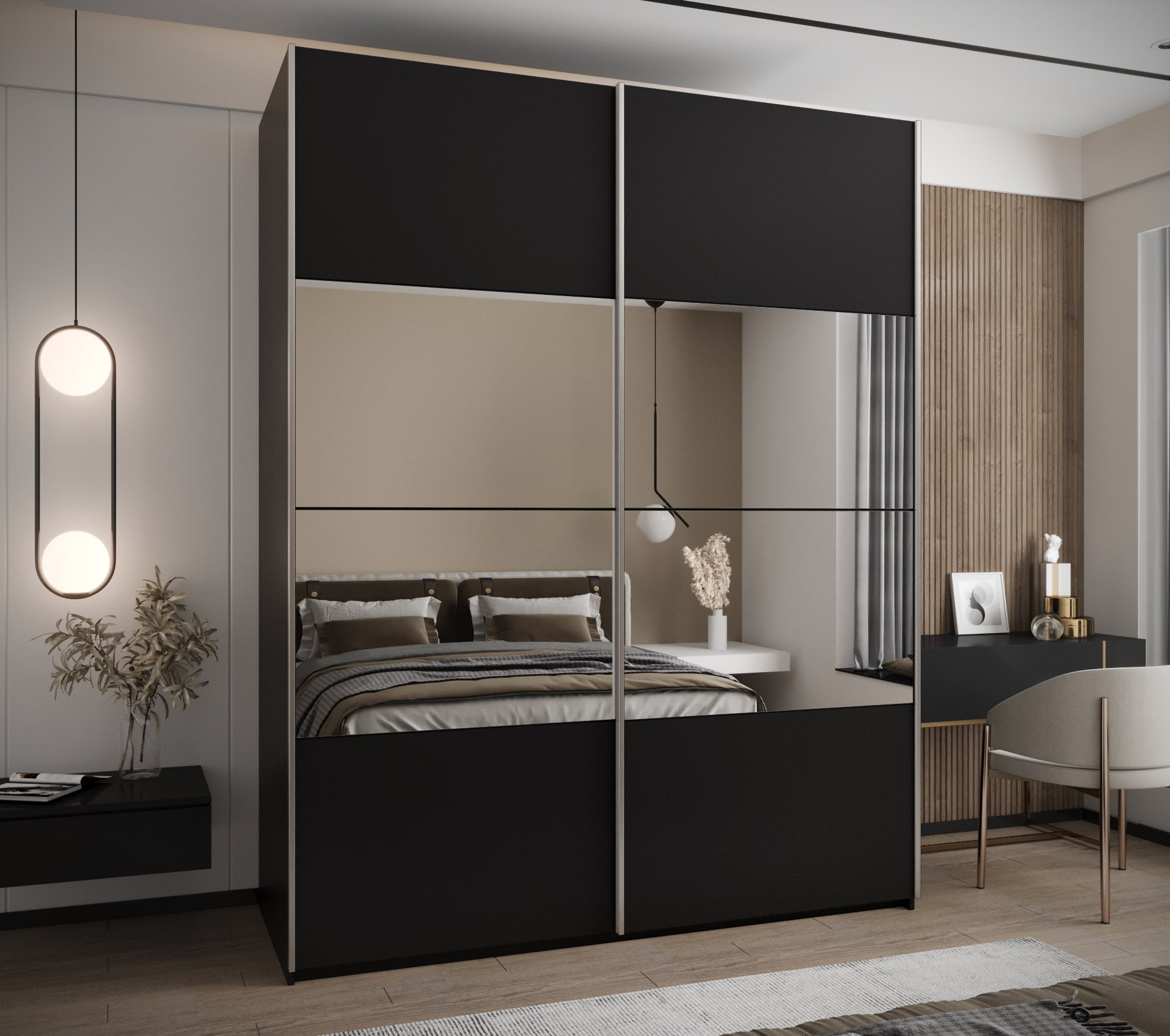 Szafa przesuwna wysoka Lux 4 190 x 64 x 245,5 cm czarny + czarny + u. srebrny - Abiks Meble - 2