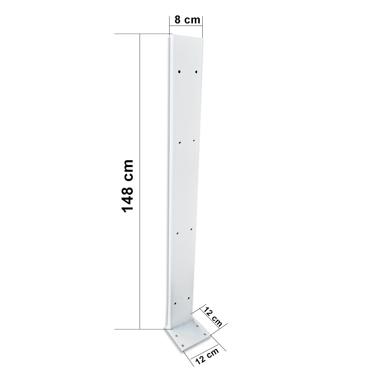 Słupek stalowy do perforowanych paneli z PVC o wysokiej gęstości – 80x40x1480 mm – kolor BIAŁY