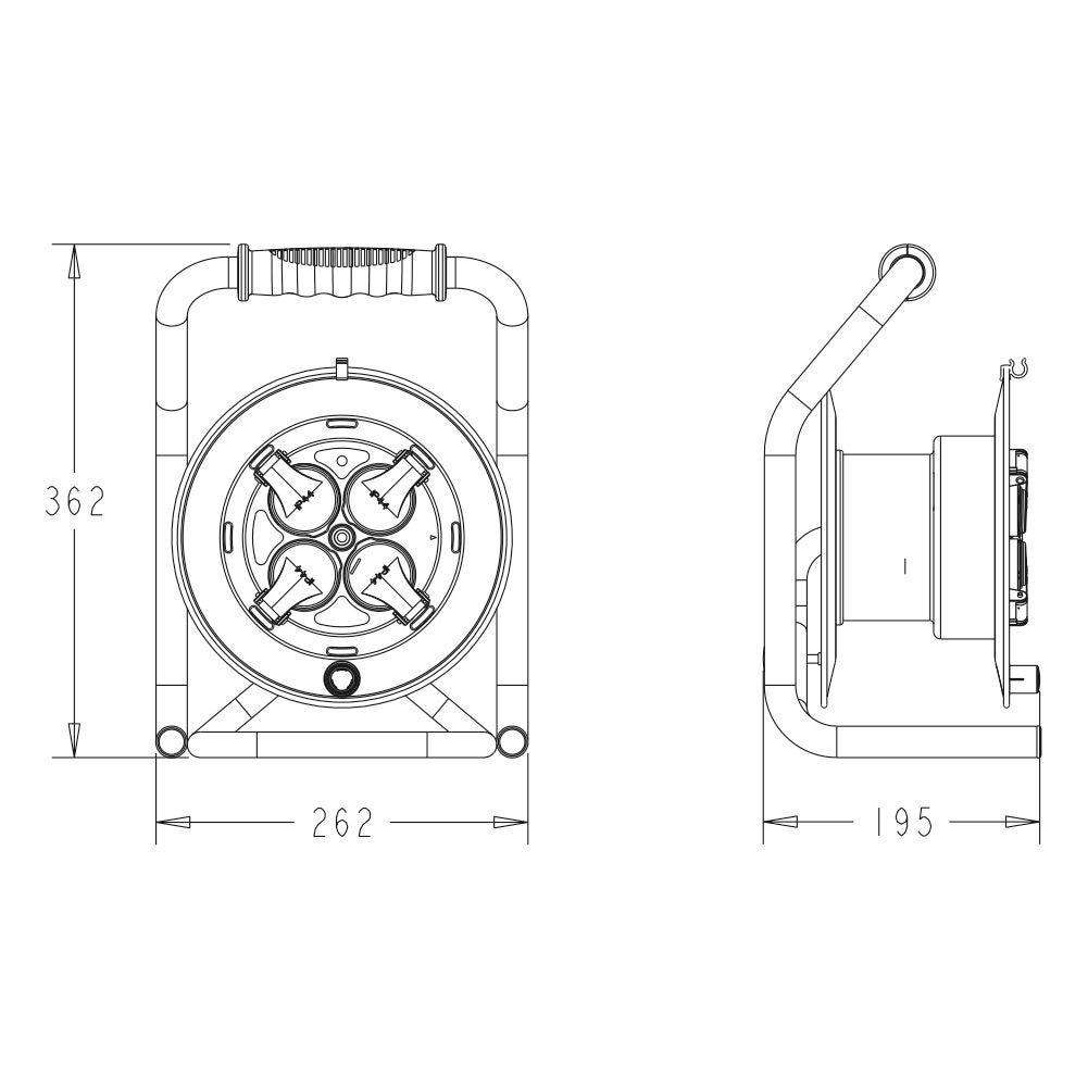 Enrouleur PRO de chantier 3G2.5 25m IP44 platine fixe (anti twist) - câble H07RN-F- 4 prises 16A - garantie 2 ans - 5