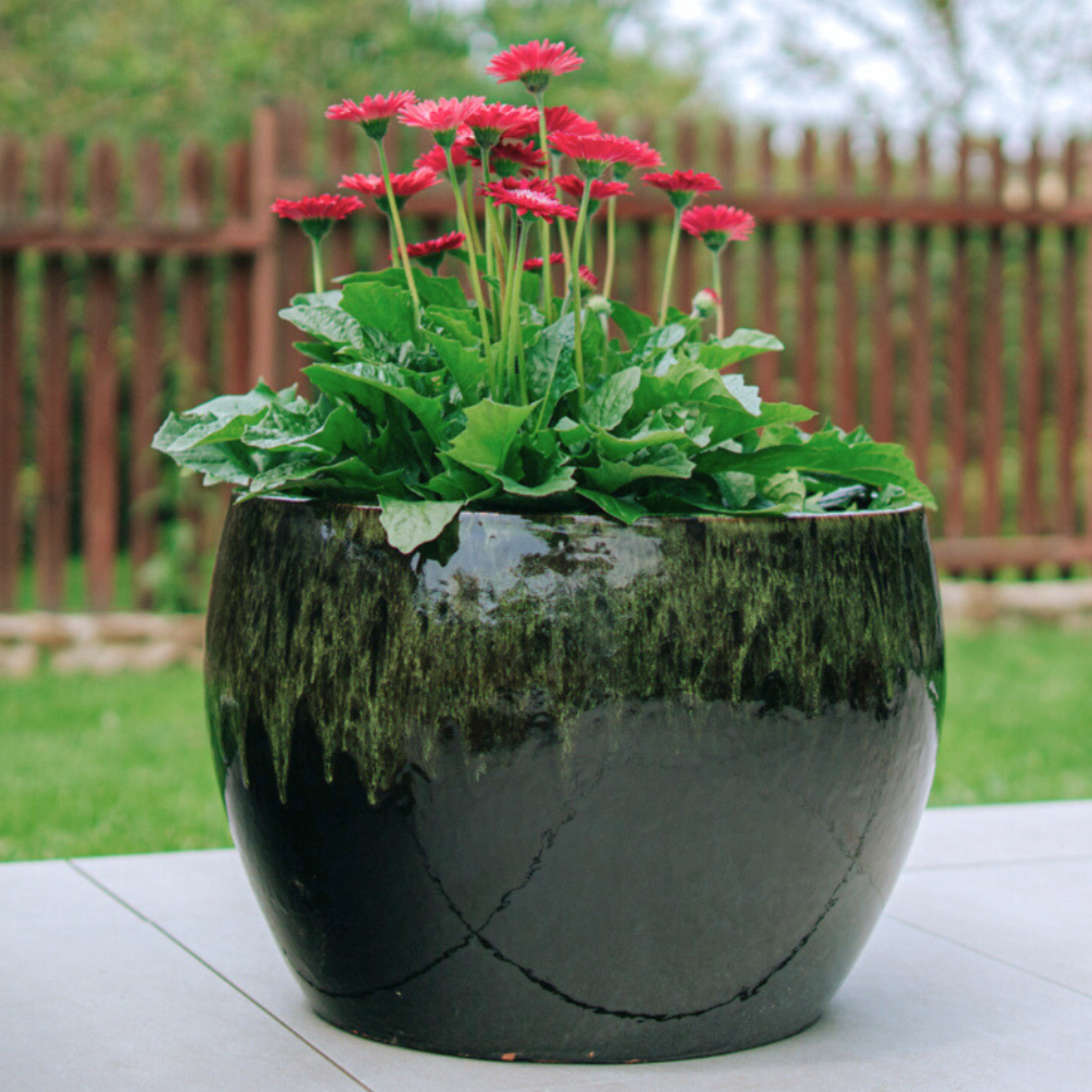 Pot grande taille d'extérieur ROMULUS 42x30cm noir & vert, fait main en ...