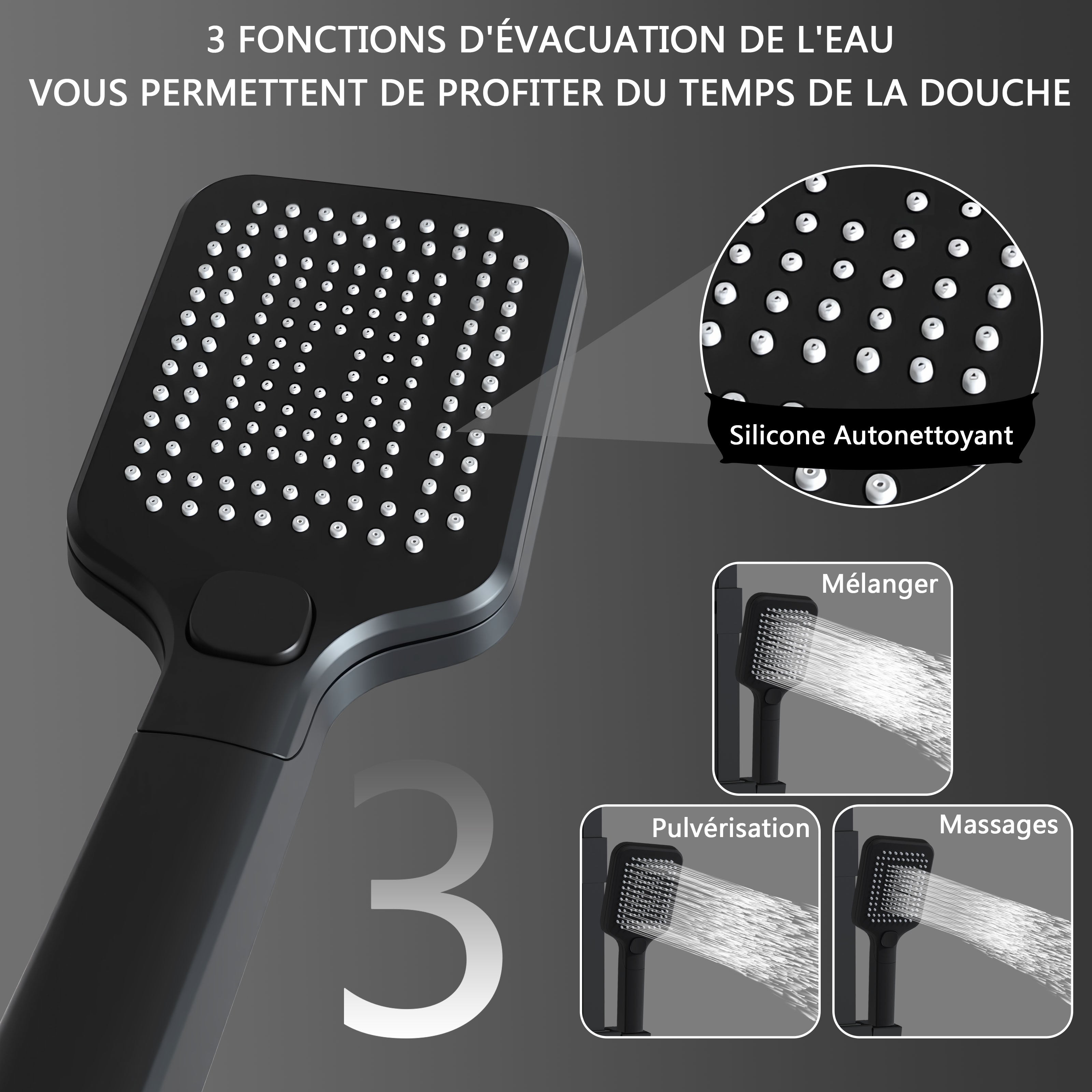 OCEAN Colonne de douche thermostatique avec pommeau de douche de tête de 30x30cm, douchette à main à 3 fonctions et robinet mitigeur-C - 4