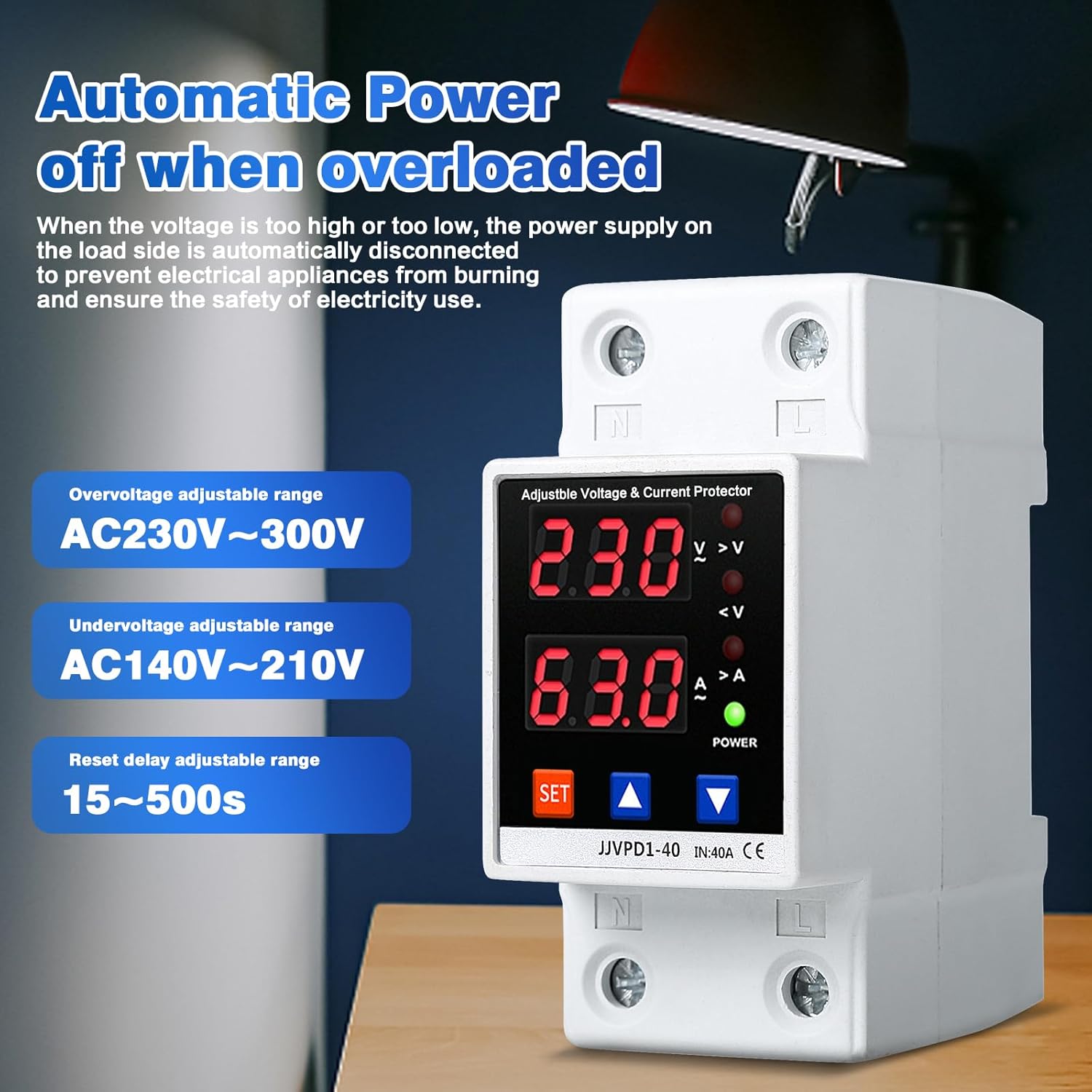 Protection contre les surtensions et les sous-tensions Rail DIN AC 230V 40A LED Parafoudre Arrêt Automatique en Cas de surtension et redémarrage - 2