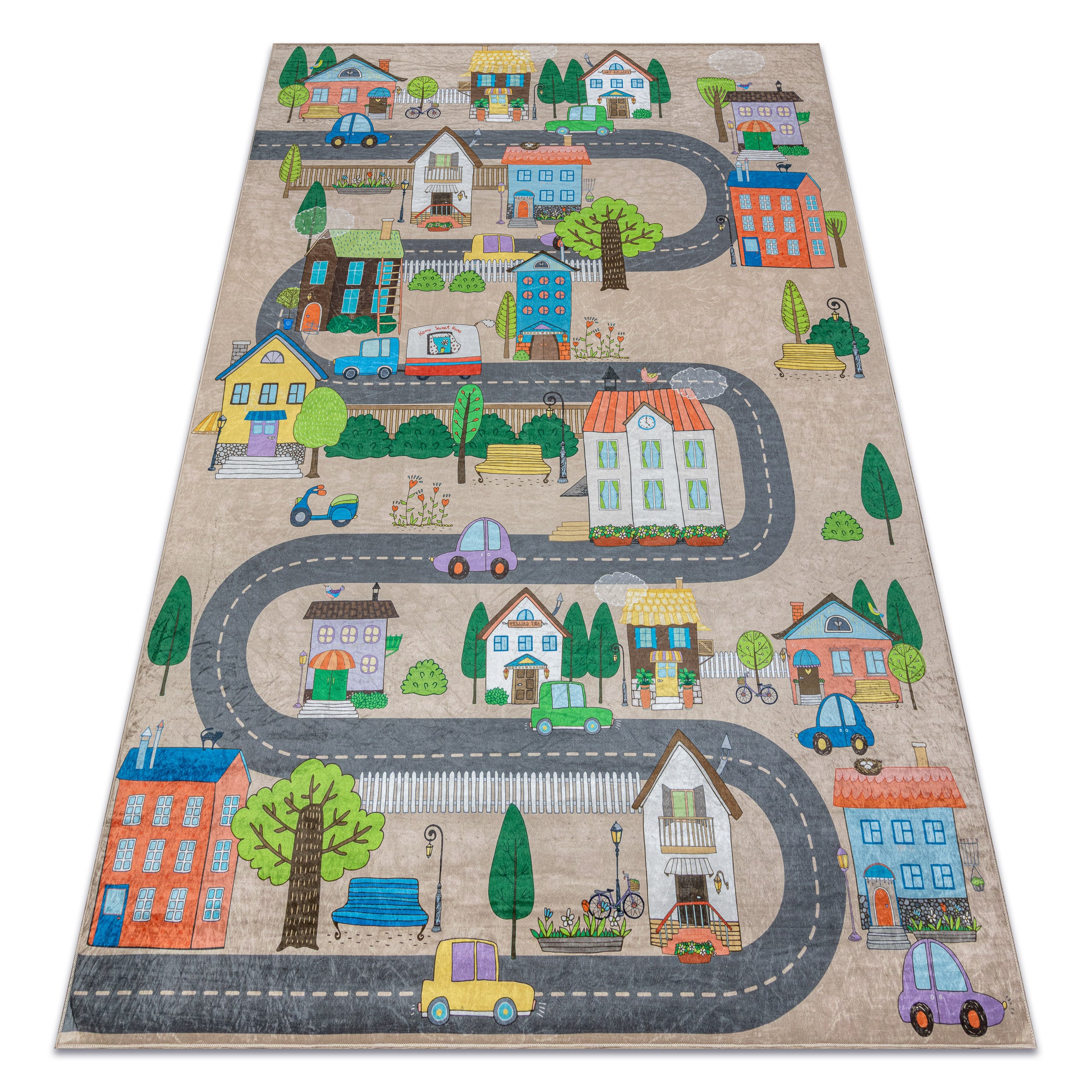 Dywan do prania BAMBINO 34600 Miasto, ulice, uliczki dla dzieci, antypoślizgowy - beż / szary 120x170 cm