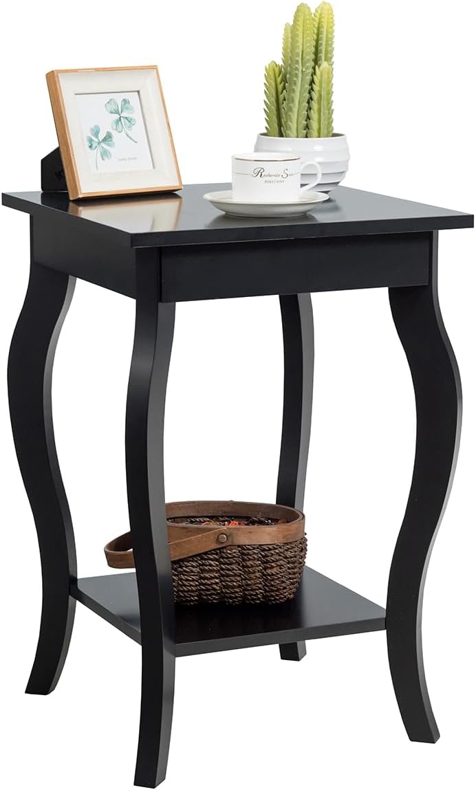 Stolik nocny z półką, 2-poziomowy stolik pomocniczy z drewna, konsola nocna, stolik do salonu, sypialni, 40 x 40 x 60 cm (czarny)