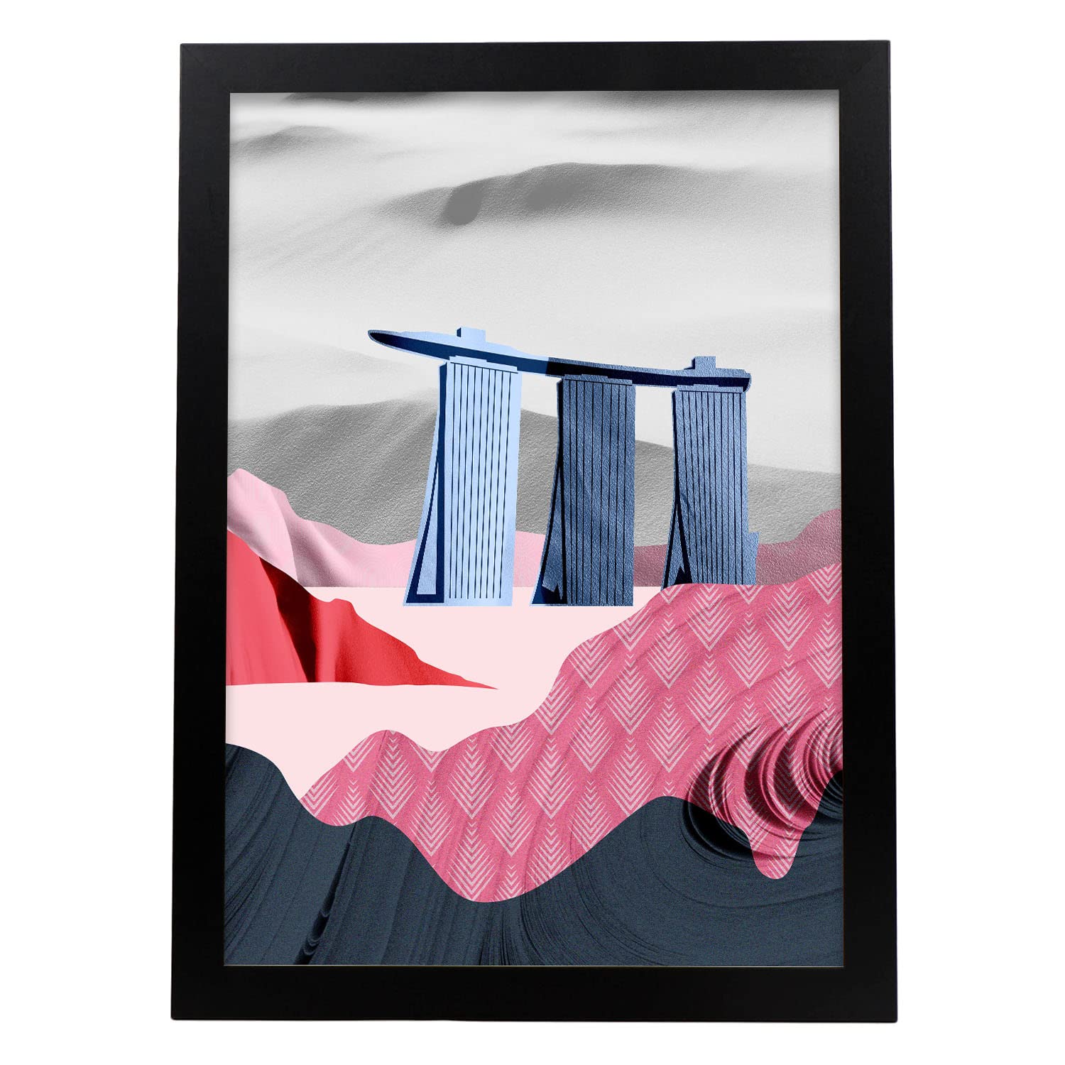 Nacnic póster pop art abstracto. marina bay sands ilustraciones artísticas modernas para la decoración de interiores. marco negro - a3