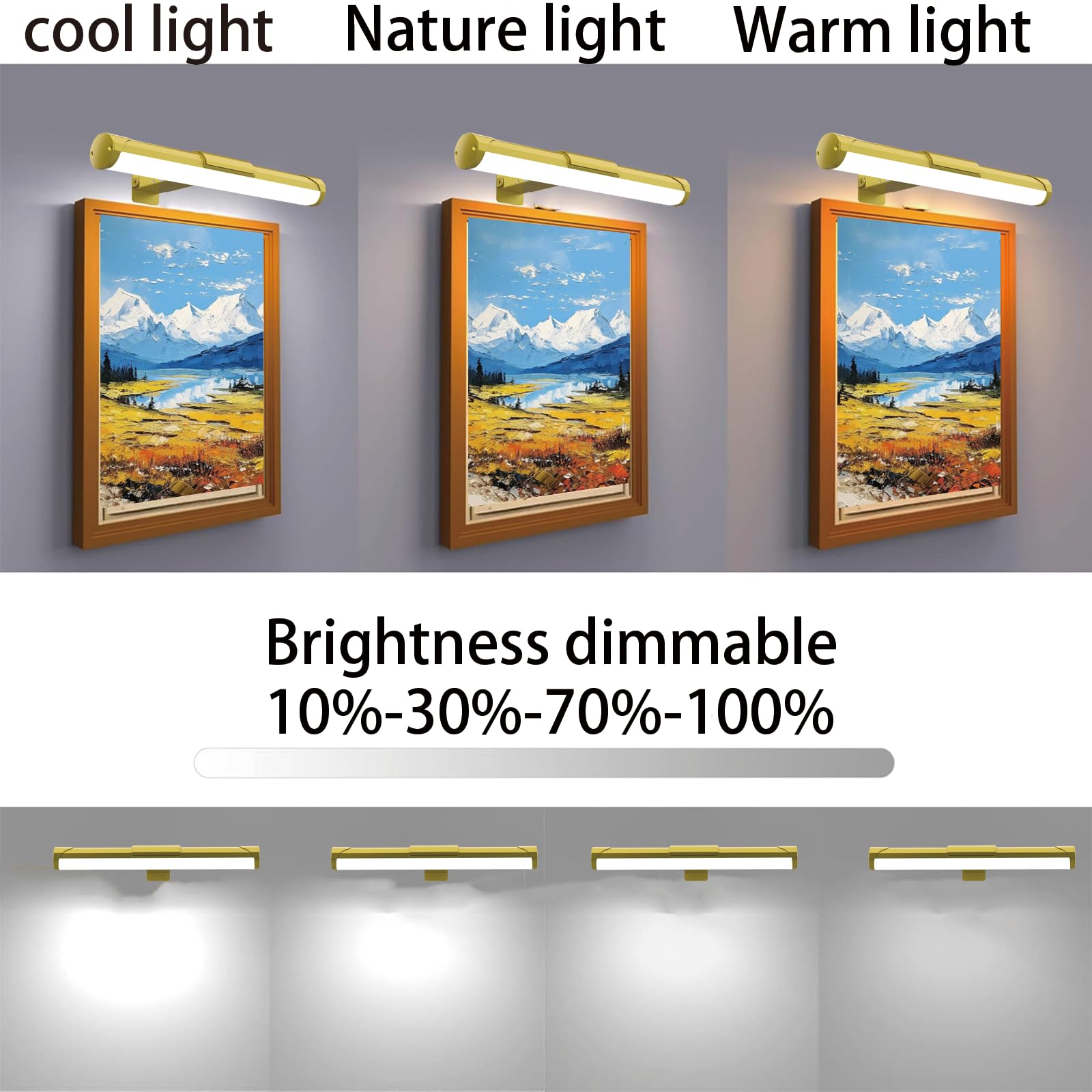 Lampe pour tableau sans fil avec télécommande, minuterie 3 couleurs et intensité variable, lampe LED pour cadre photo - 3