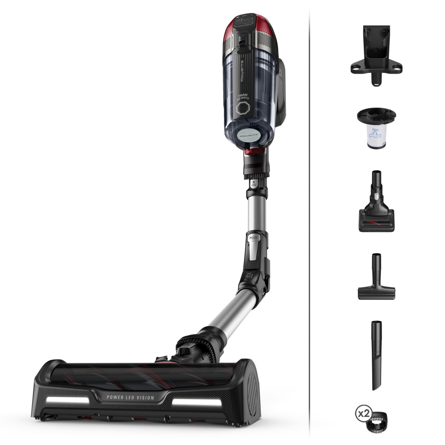 Aspirator vertical Rowenta X-Force Flex 12.60 RH98A7WO, 320W, 25.2V, capacitate praf 0.9L, autonomie 45 minute, gri & rosu