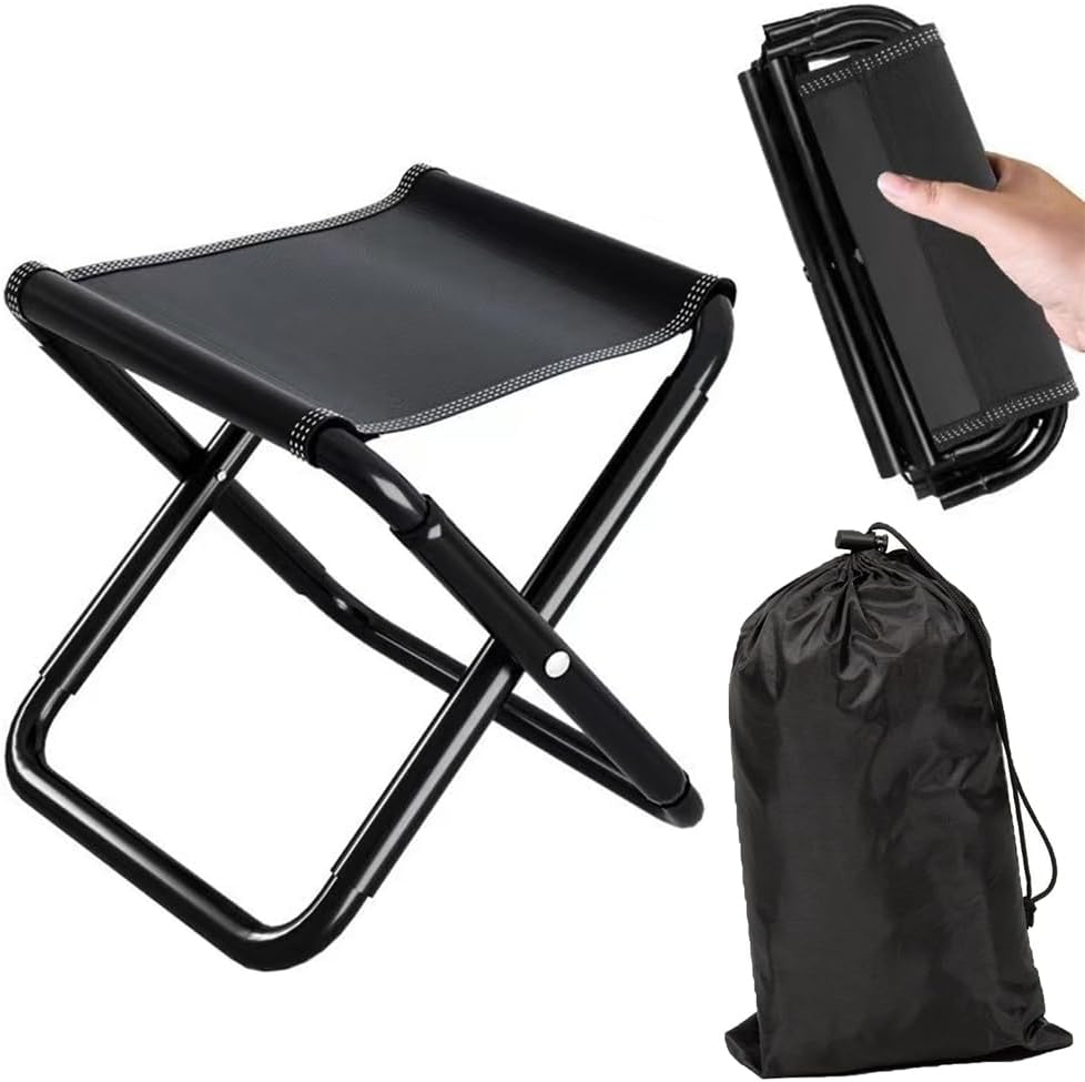 Hominas Tabouret De Camping Pliable – Alliage Alu Et Oxford, 80kg, 300g, 26x23x22cm – Léger, Compact, Avec Sac – Pêche, Barbecue, Rando