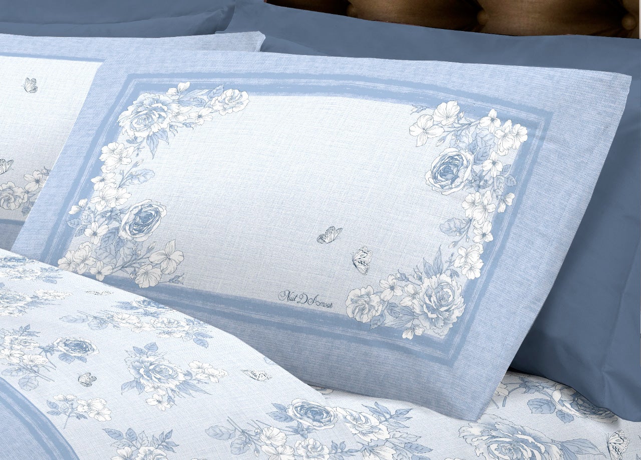 Pago Poco Completo Letto Matrimoniale In Puro Cotone 100% - Azzurro Con Fenicotteri - Made In Italy - 4