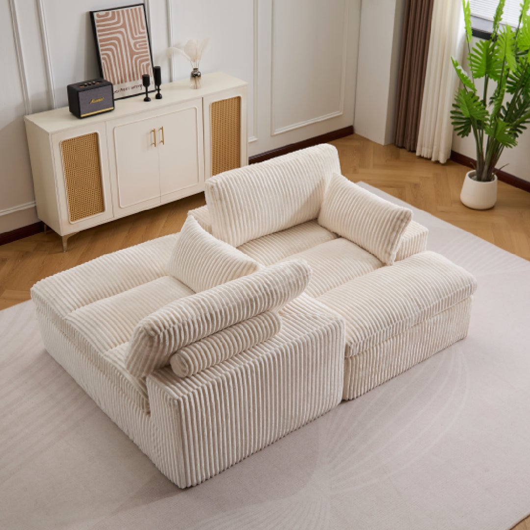 Canapé modulable en velours côtelé beige – Confort moelleux et design minimaliste - 5