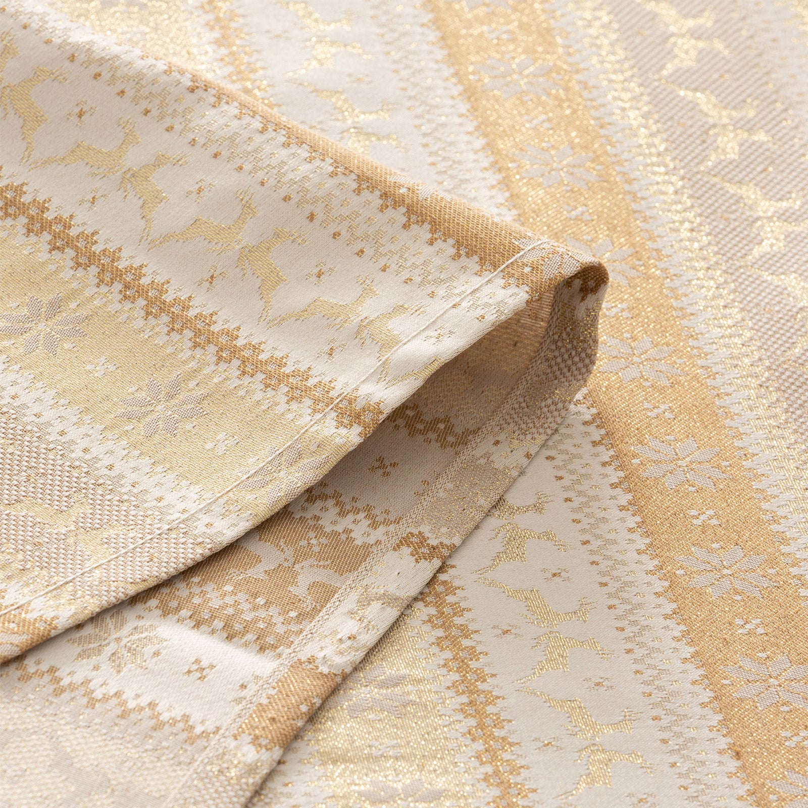Tovaglia di Natale rettangolare in cotone jacquard beige e oro 140x200 cm - Ribbon - 4