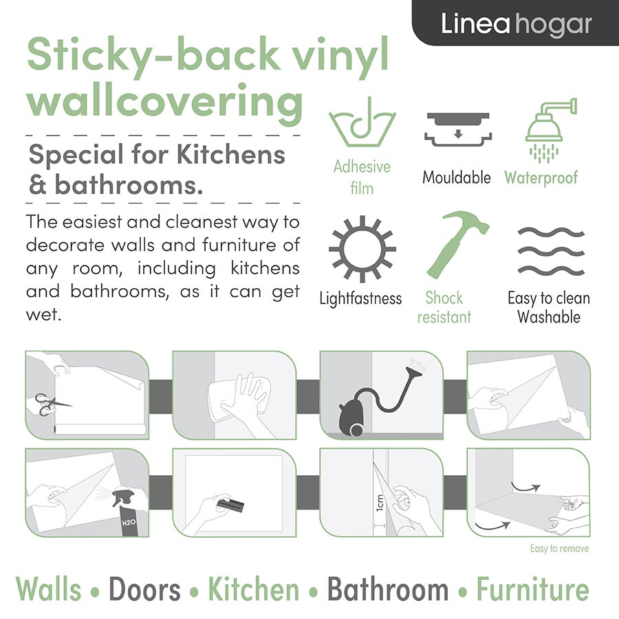 Papel pintado vinílico adhesivo Righe Piedra. Impermeable. Especial cocina y baño. Fácil colocación y limpieza. Case perfecto. 65x280cm - 7