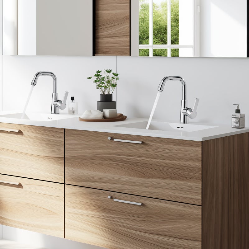 LOVHAUS Bateria Umywalkowa Obrotowa o 360°, Mosiądz Chromowana Bateria Łazienkowa, Bateria Jednouchwytowa, 2 Sztuki