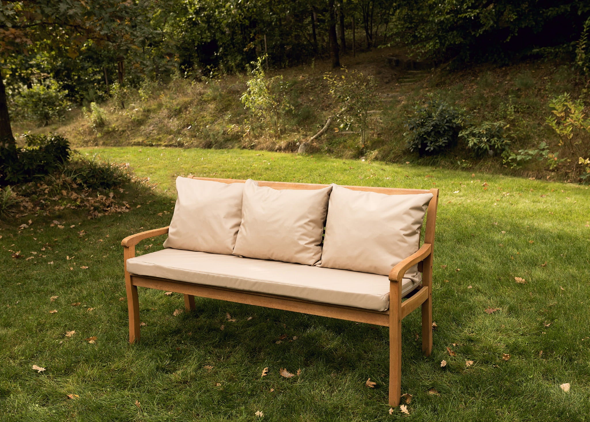 Coussins pour banc 150x50x7/3x50x56cm, coussins pour Banquette jardin Beige, Coussin extérieur/intérieur, Coussins 3places pour balancelle - 2