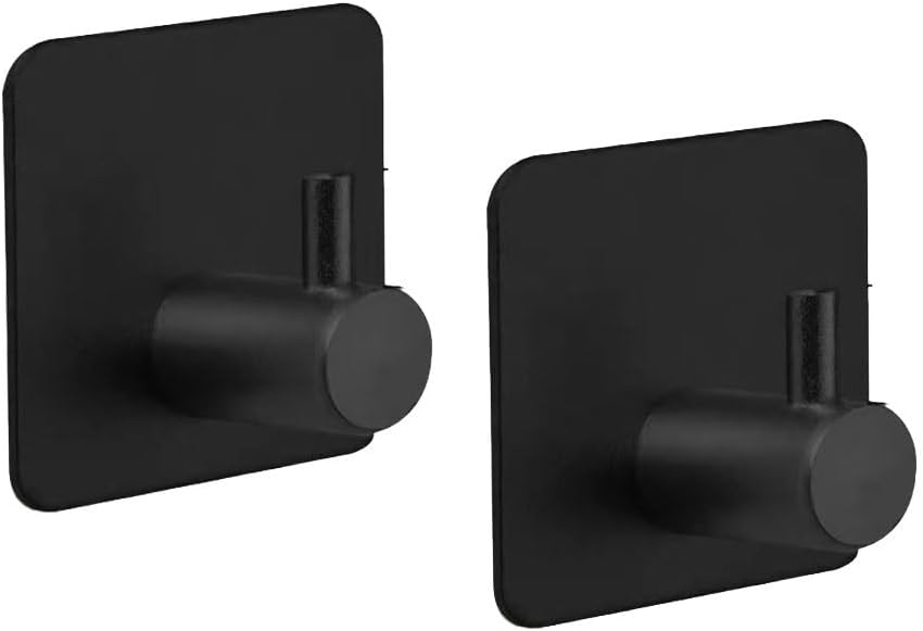 Haczyki ścienne samoprzylepne, odpowiednie do łazienki i kuchni, bez konieczności wiercenia, czarne (opakowanie 2 szt.)