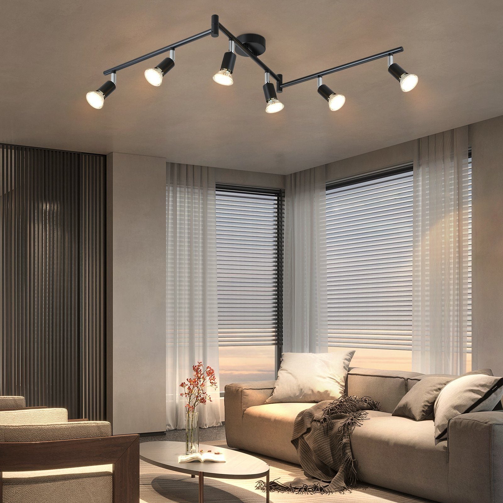 NETTLIFE 6 czarnych metalowych Reflektorowaów sufitowych GU10 regulowanych o 330° do kuchni, salonu, sypialni - 2
