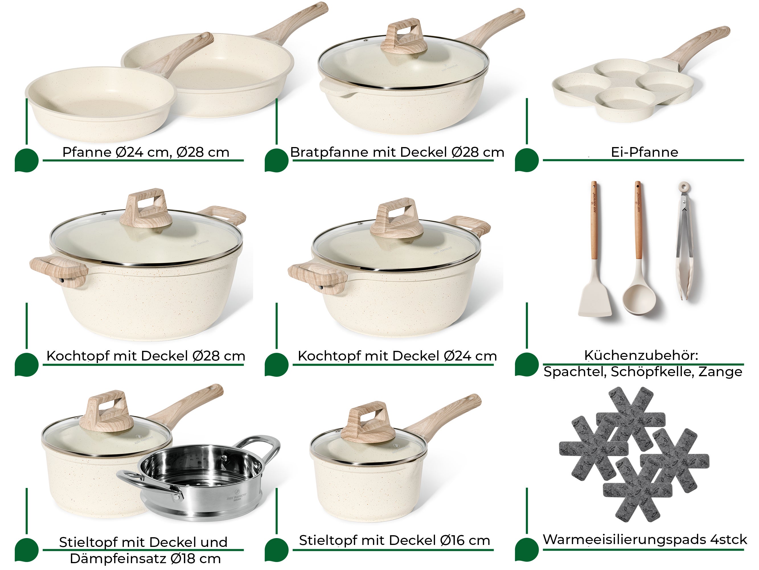 Just Perfecto 21 ollas y sartenes de inducción - Juego de ollas y sartenes con tapa para todas las fuentes de calor - Ollas sin PFOA - PFAS - 3