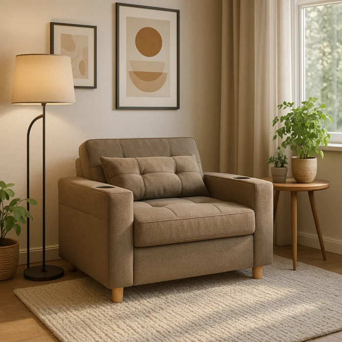 Amerykanka Fotel Rozkładany Do Spania Do Salonu Beżowy Wypoczynkowy SOLOR - 2