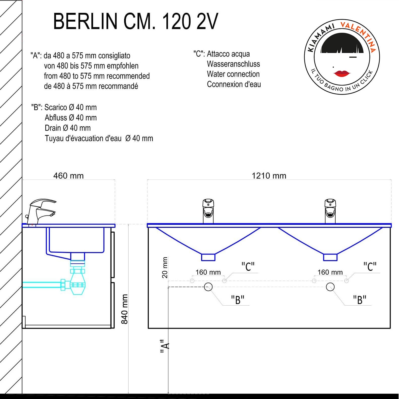 Meuble salle de bain 120 cmblanc effet bois avec double vasque | Berlin - 8