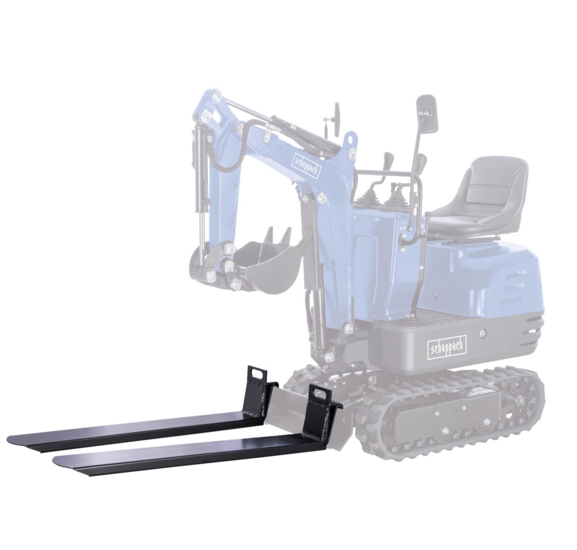 Scheppach Fourche à palettes compatible mini pelle EXC815 - max 120 kg - largeur max des deux dents de fourches 700 mm - 2