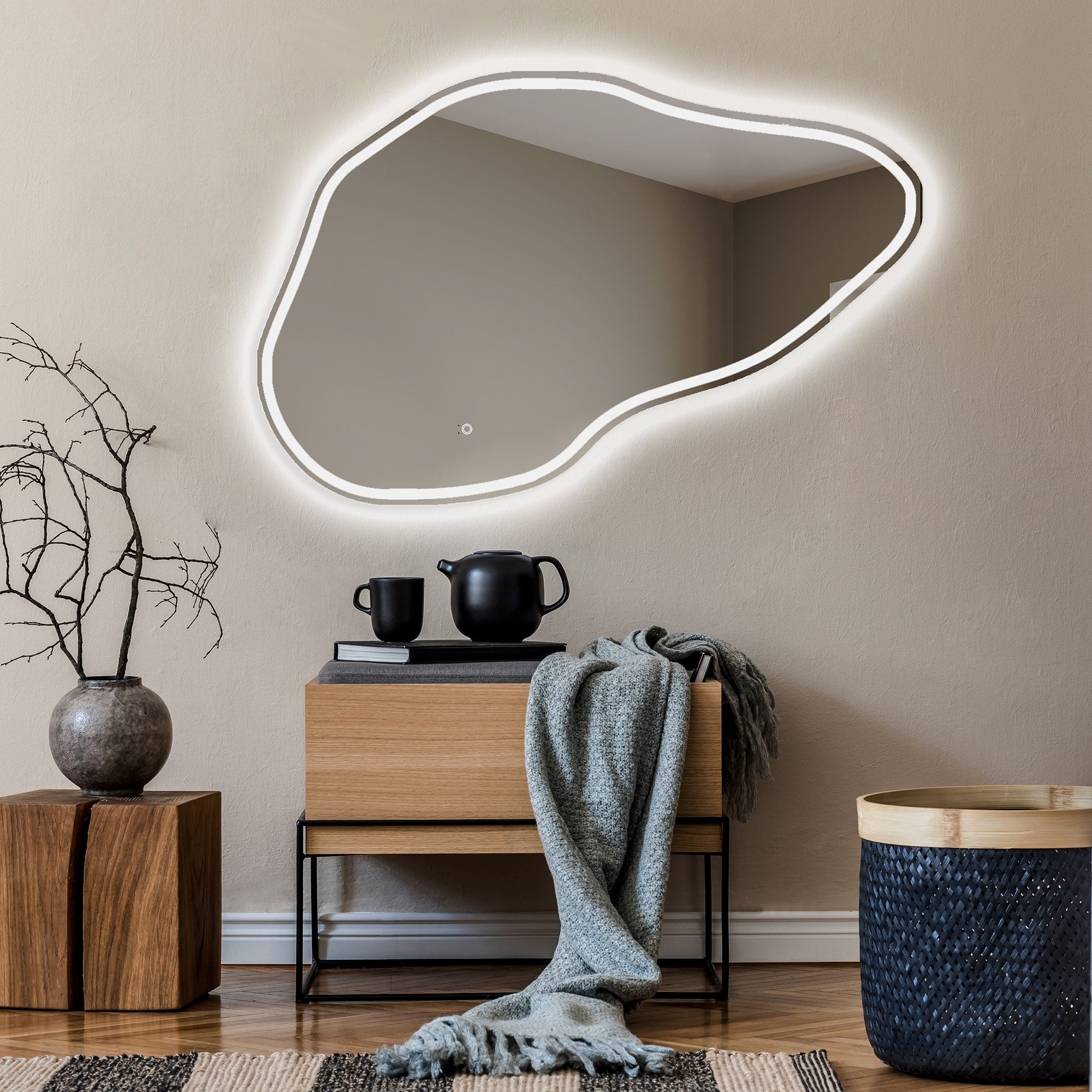Asymetryczne lustro z oświetleniem łazienkowym LED (129x84cm) Jasne lustro z oświetleniem | Chłodna biel 7000K