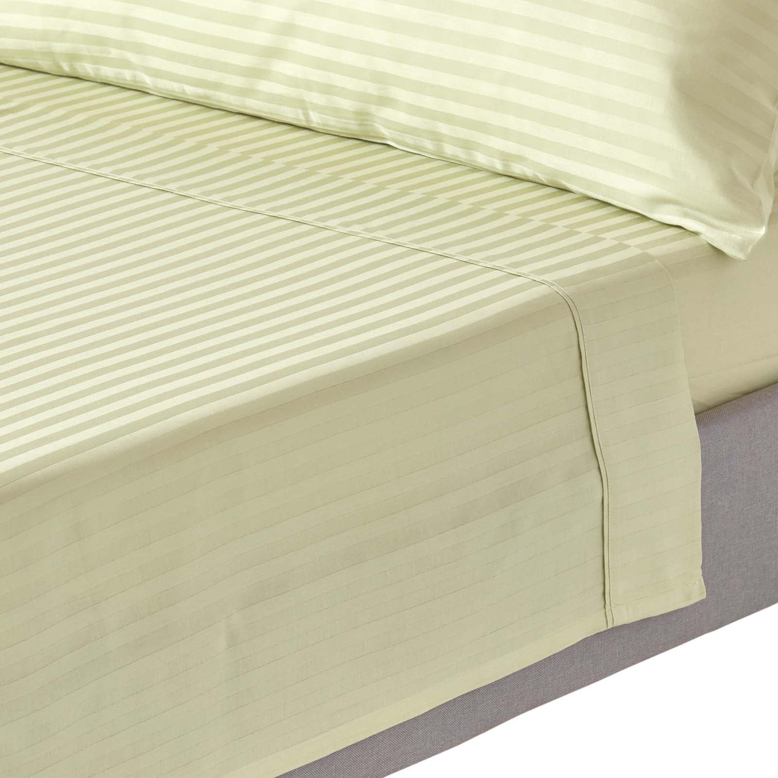 Parure De Lit 1000 Fils Coton égyptien – Queen – Rayure Sauge – 4 Pièces