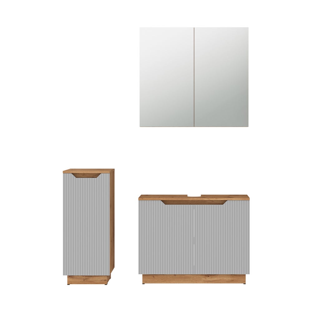 Vicco Zestaw mebli łazienkowych Lotta, Dąb/szary w paski, 3 części