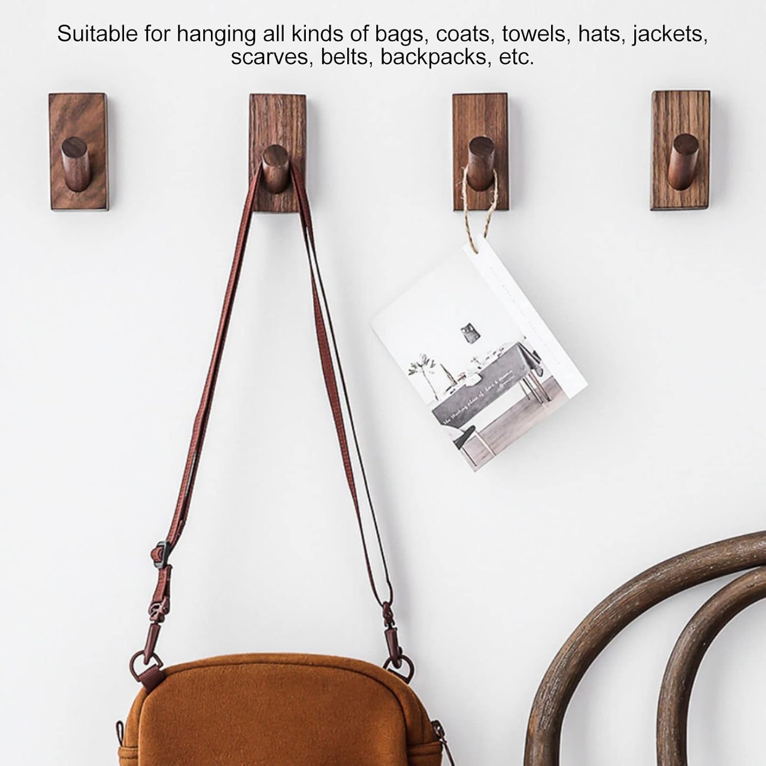 porte manteau mural bois,crochet mural adhesif,patères porte manteaux pour entrée,patere enfant,patere murale (Rectangle Noyer Noir-2P) - 4