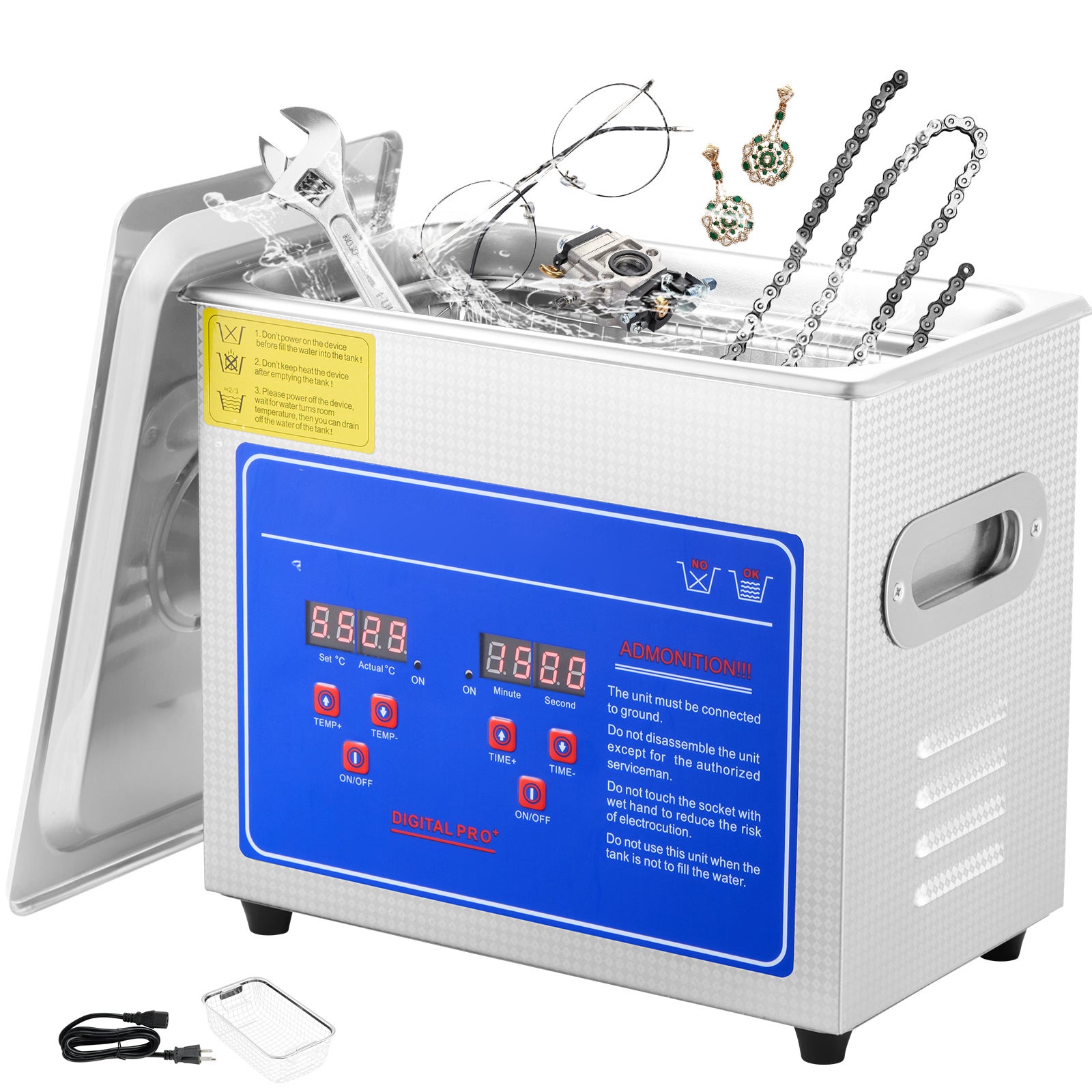 Nettoyeur Ultrasons SucceBuy 2,85L Professionnel,Minuterie Numérique & Chauffage,Acier Inoxydable,40kHz pour Bijoux,Lunettes,Montres,Argent - 3