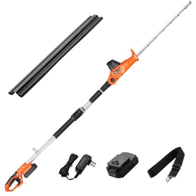 Taille-Haie Sur Perche SucceBuy Sans Fil 20 V, Longueur Réglable 1,9-2,4 m, Lame 510 mm, Tête Pivotante 30°-150°, Batterie 2 Ah