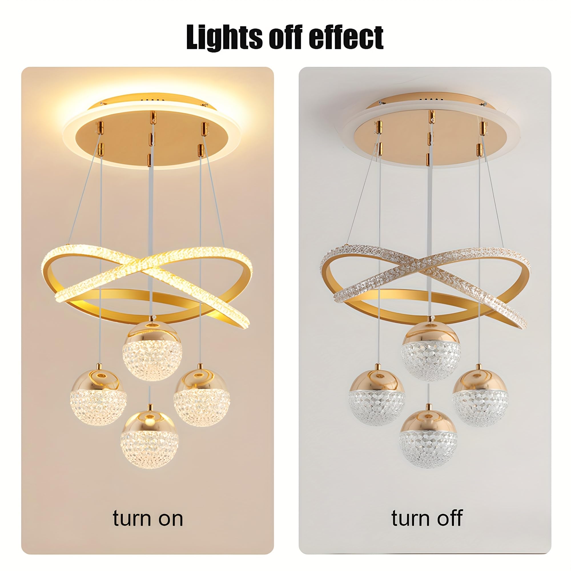 LEDANDER Lustre LED moderne, plafonnier, lampe LED, variateur tricolore, design doré à quatre sphères, convient pour la salle à manger et la chambre - 3