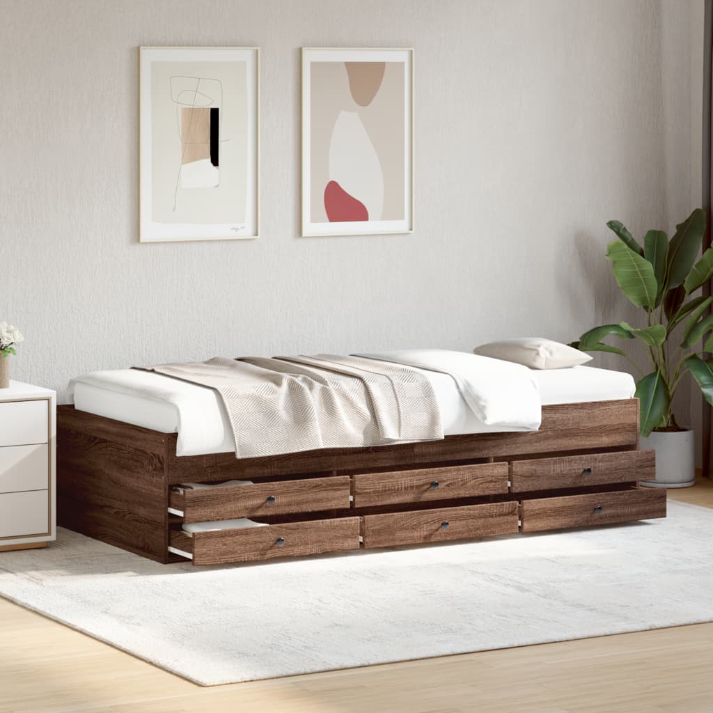Diván y cajones de roble marrón 75x190 cm de madera contrachapada ...