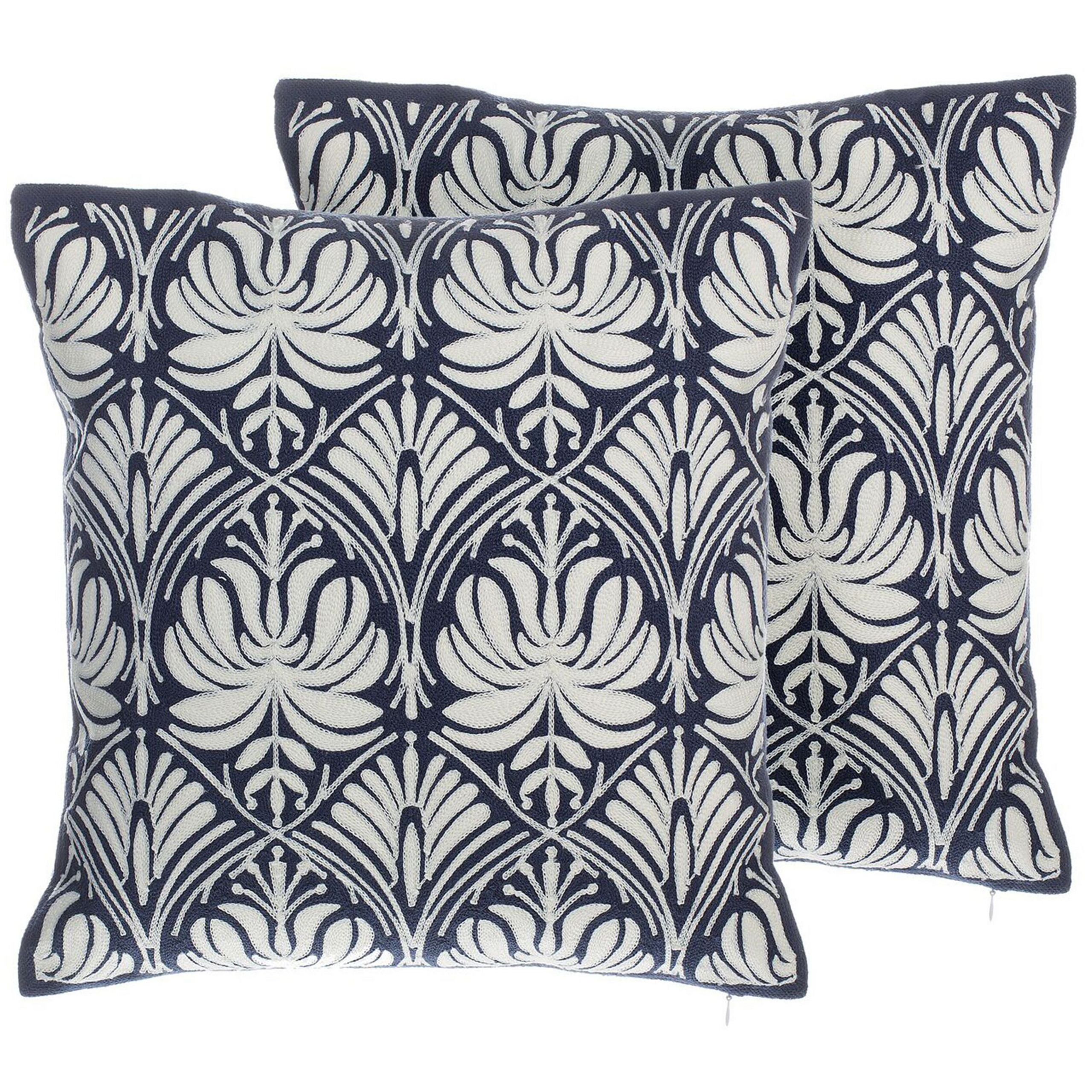 Beliani conjunto de 2 cojines de algodón azul oscuro/blanco 45 x 45 cm nemesia