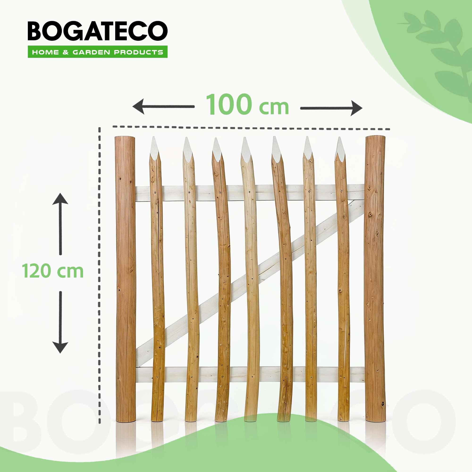 BOGATECO Portillon de Jardin en Noisetier 120 x 120 cm - Porte de Clôture avec Accessoires et Charnières - Ouverture à Droite - 2