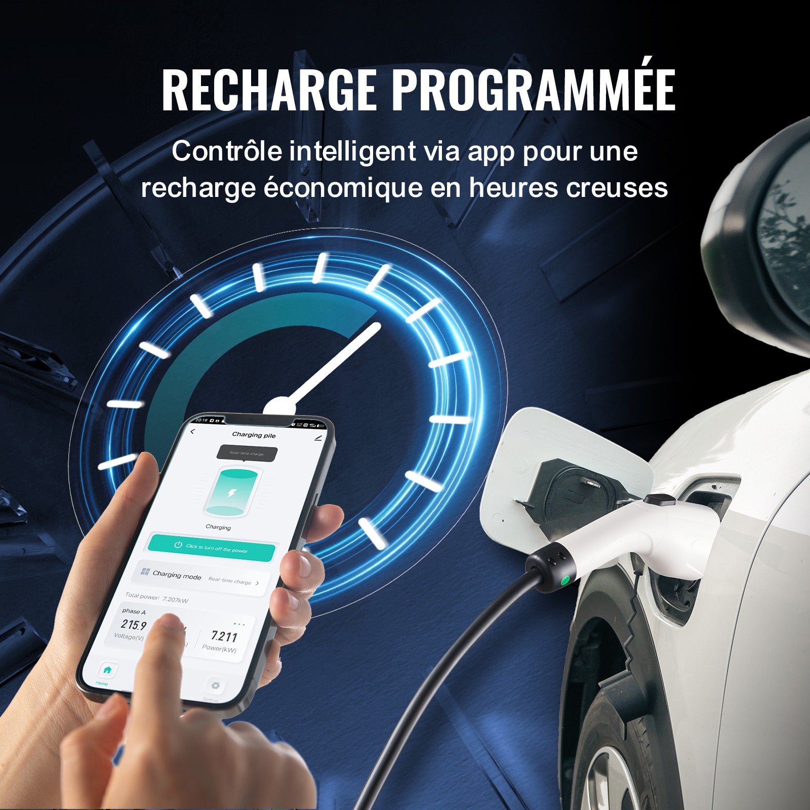 Chargeur Voiture Électrique Portable Type 2 VEVOR, 16A 3,7 kW, Câble 8,6 m, Prise CEE 7/7, IP66, Écran LCD, IEC 62196, Sac & Crochet - 5