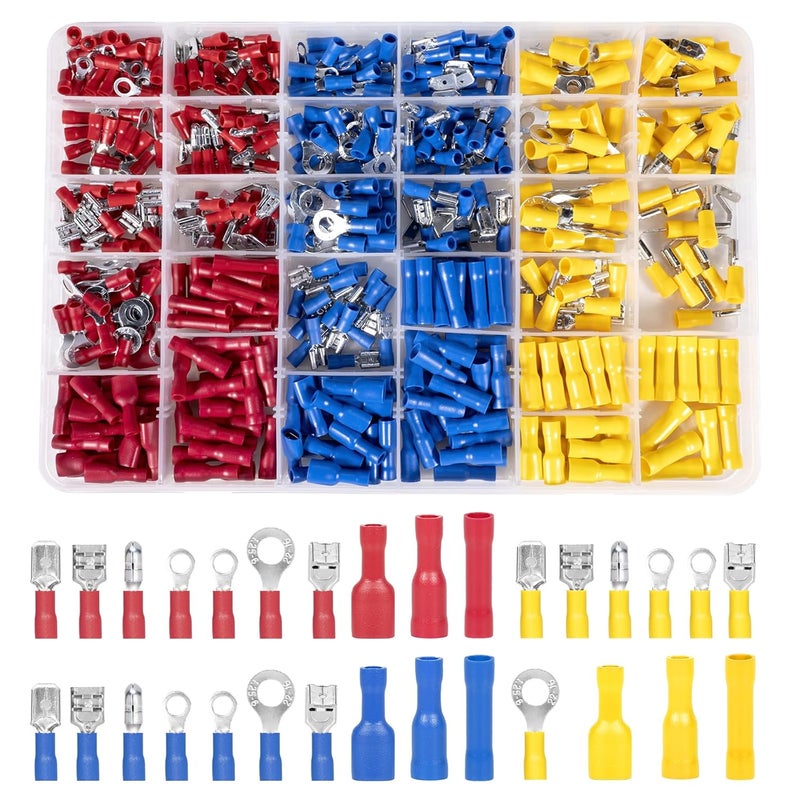 sztuk Końcówek Elektrycznych do Zaciskania typów Końcówek Elektrycznych Złączki do Zaciskania Zestaw Końcówek Płaskich i Okrągłych do Samochodu