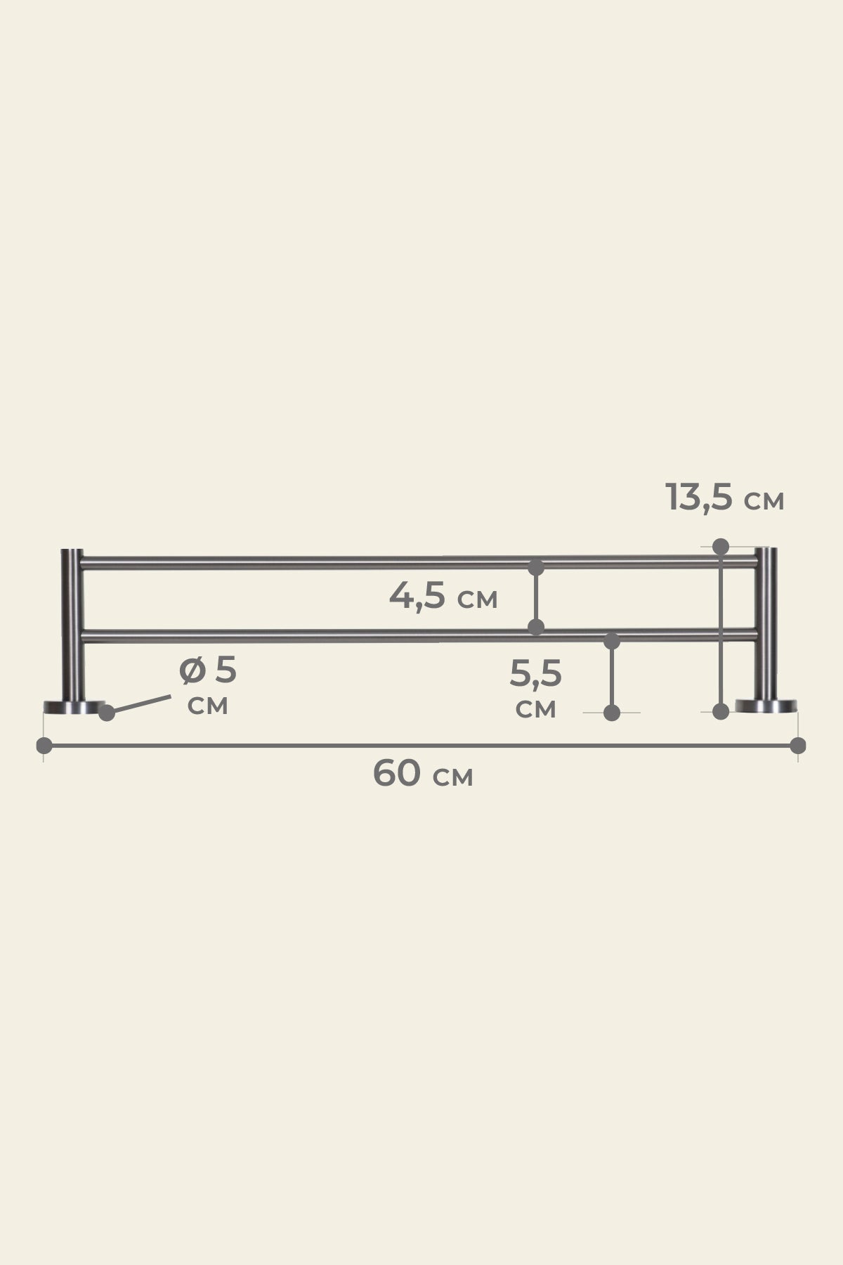 Barre porte serviette double EDEN en inox longueur 60 cm Gris métal BASS - 3