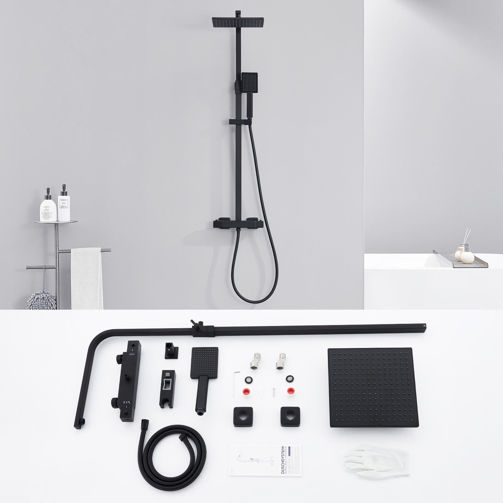 Colonne de Douche Thermostatique, Colonne de Douche Noir Réglable Hauteur, Colonne de douche avec mitigeur, Mitigeur Douche pour Salle de Bain - 6