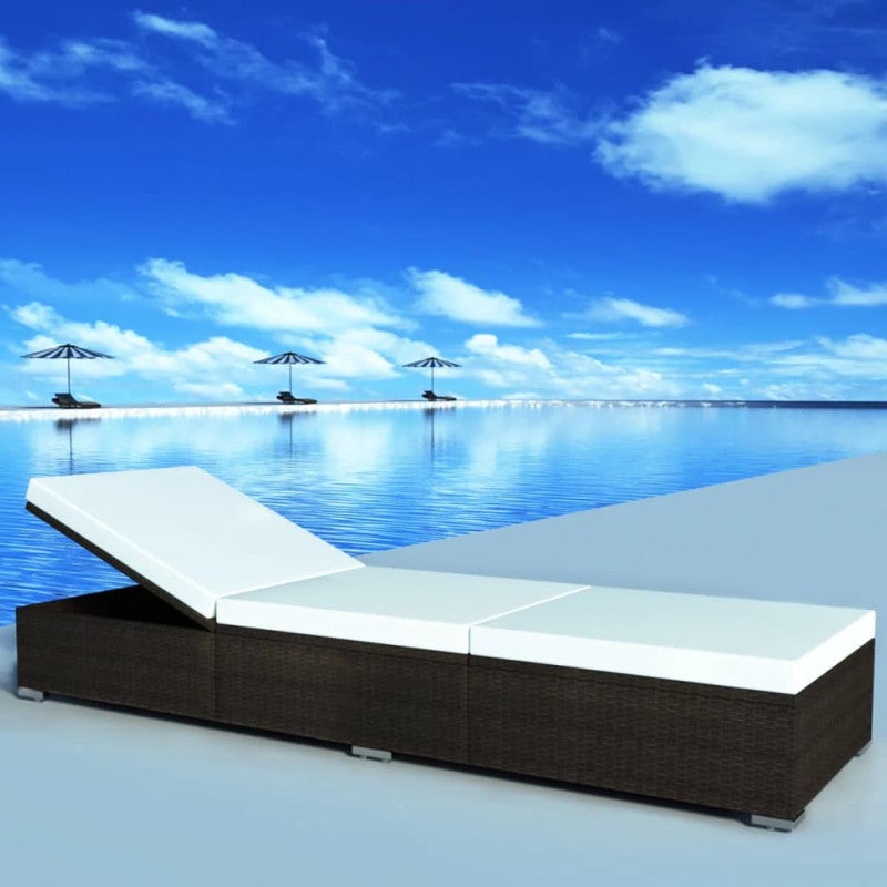 Leżak z poduszką, polirattan, brązowy