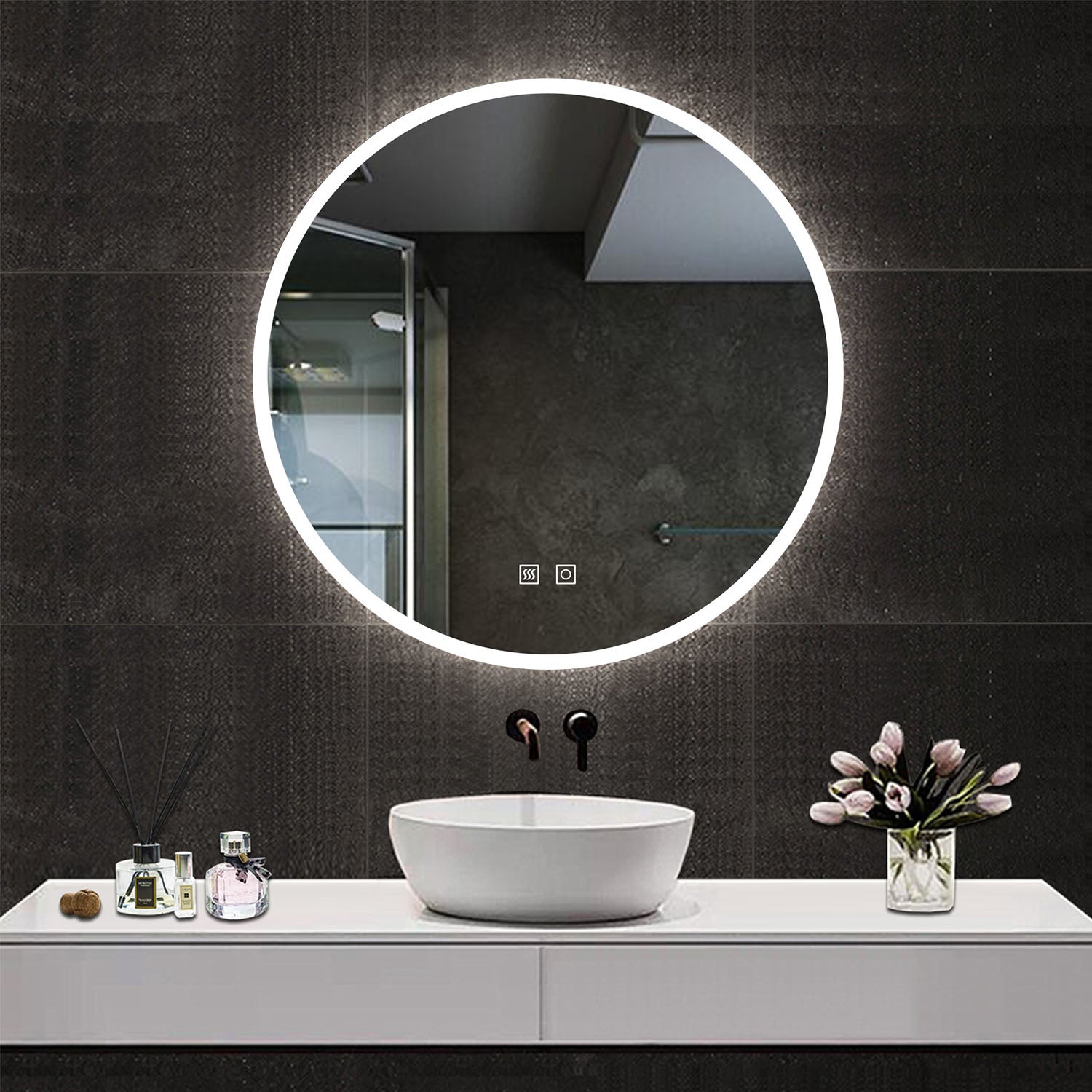 Specchio Bagno Rotondo Con Luce EMKE - 80cm, 3 Colori Dimmerabili, Touch - Foto 3