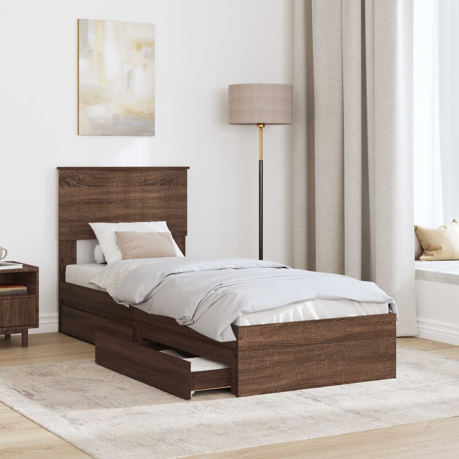 Lit coffre chêne brun 75 x 190 cm panneau de bois - 3