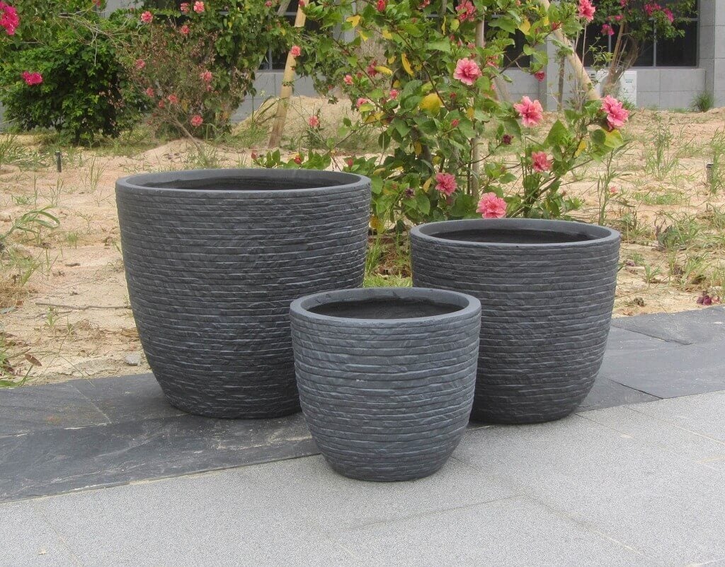 Conjunto de 3 vasos de jardim em fibra de argila Marisa - Cor Bege - 5