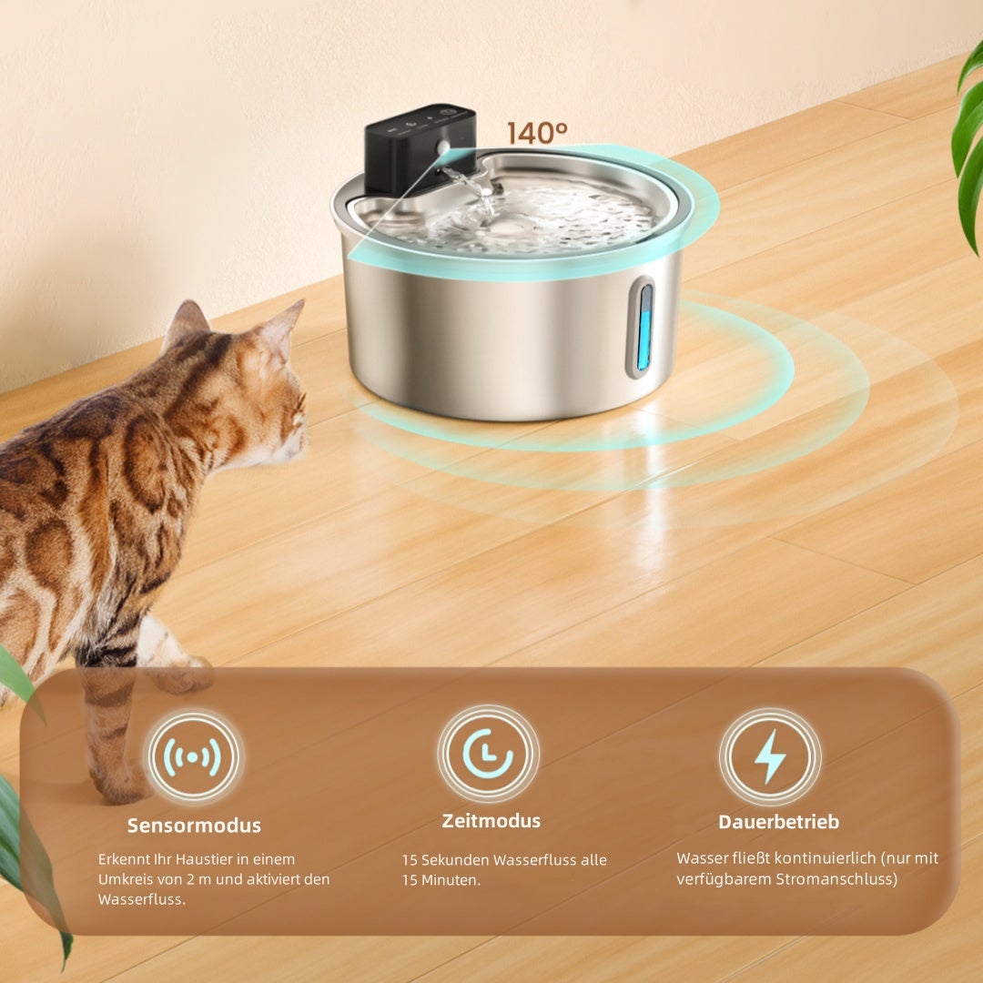 Fontaine a Eau Chat sans Fil 3,2L avec Detecteur Mouvement, Batterie 4200mAh,INOX,pour Chat Silencieuse avec LED,Comprend 1 Filtre+1 Éponge - 5
