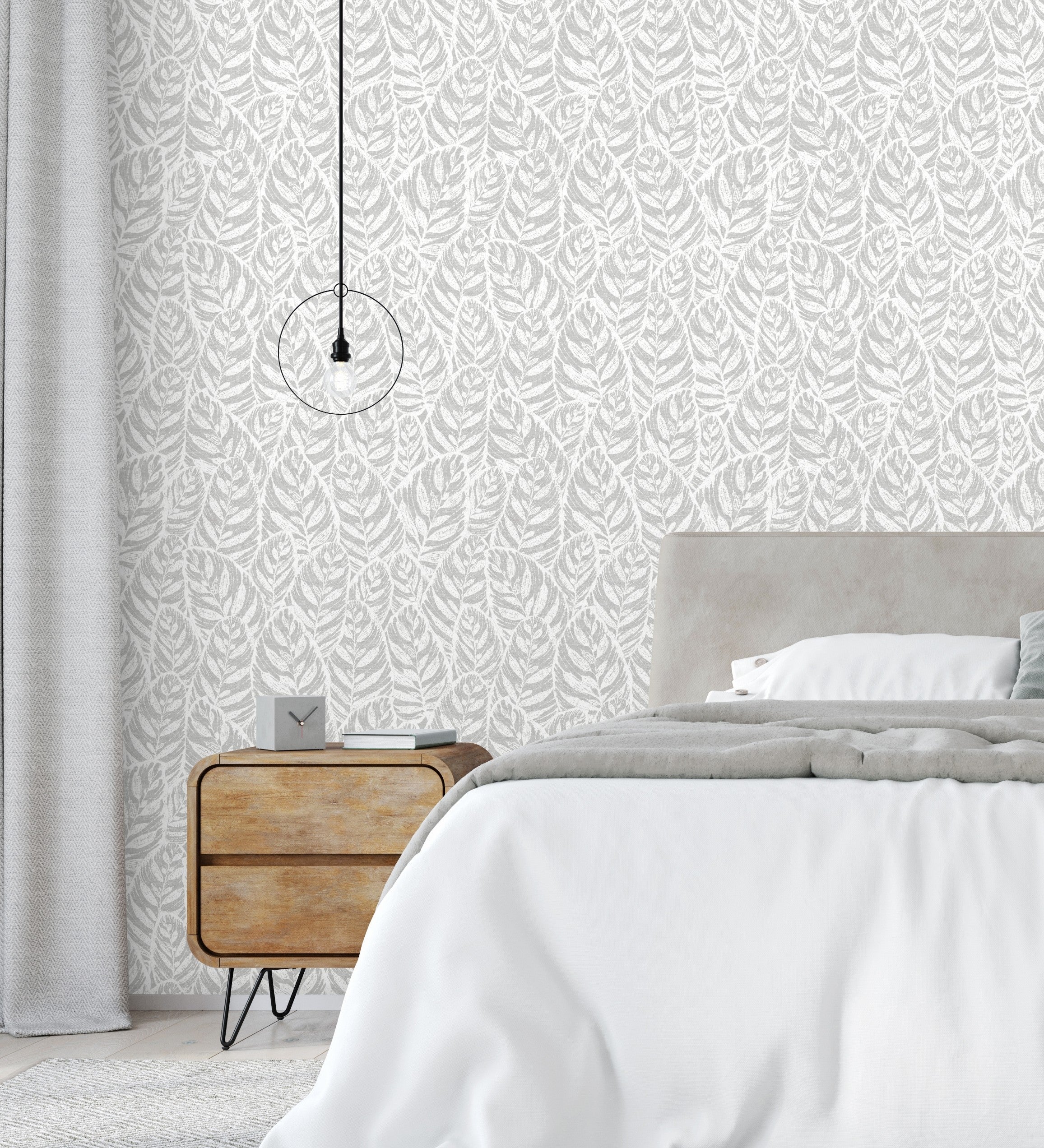 Papel pintado vinílico ecológico de hojas moderno gris con textura - lost garden 680846 de gaulan - rollo de 10 m x 0,53 m